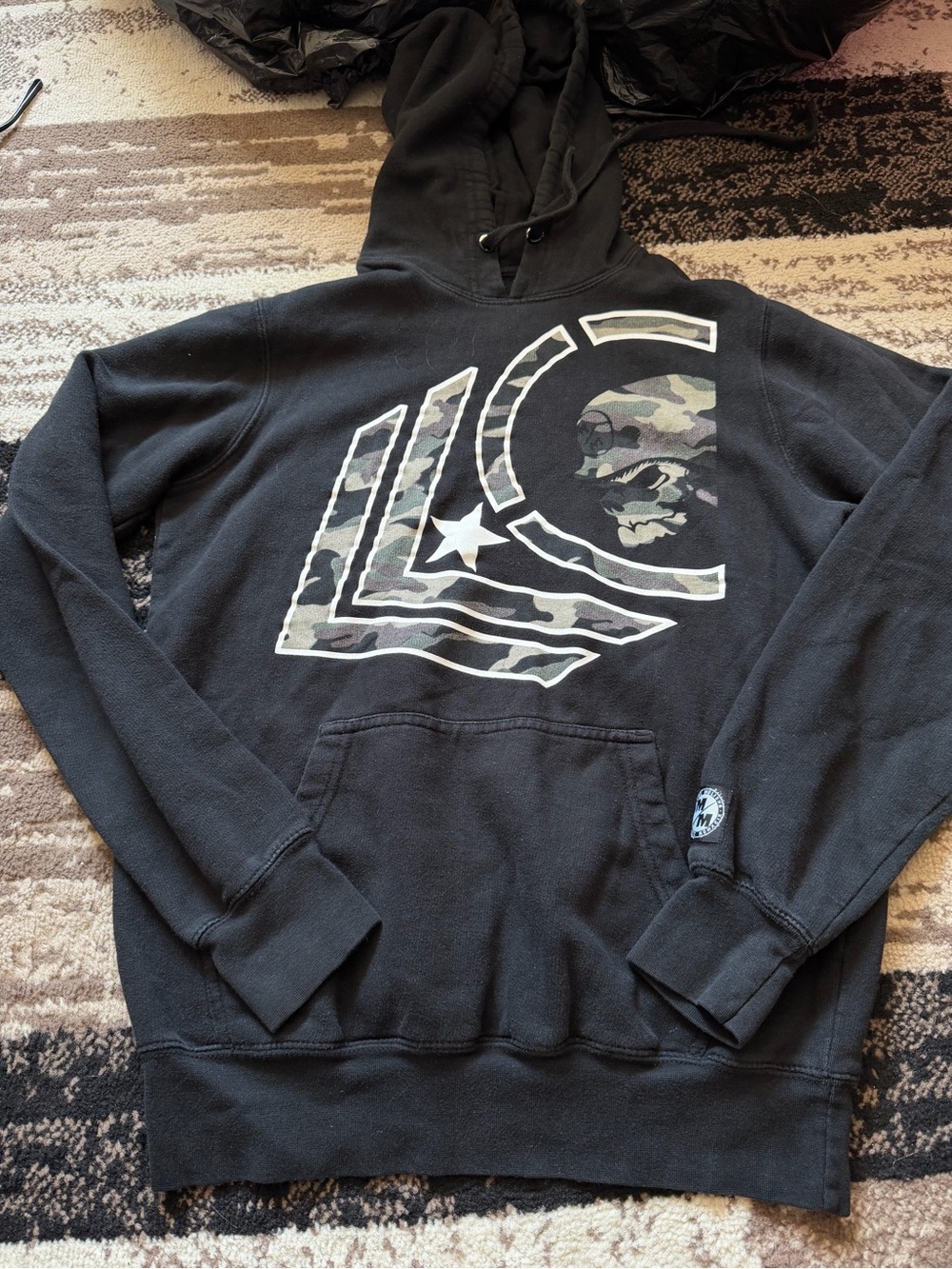 Men’s y2k Metal Mulisha Black Hoodie with Camo Skull Graphic